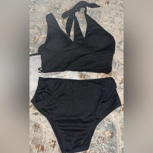 Shein Black 2 PC One Shoulder Tie Bikini Sz Large